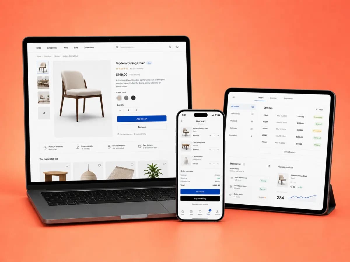 An online store connected to the stock and inventory system