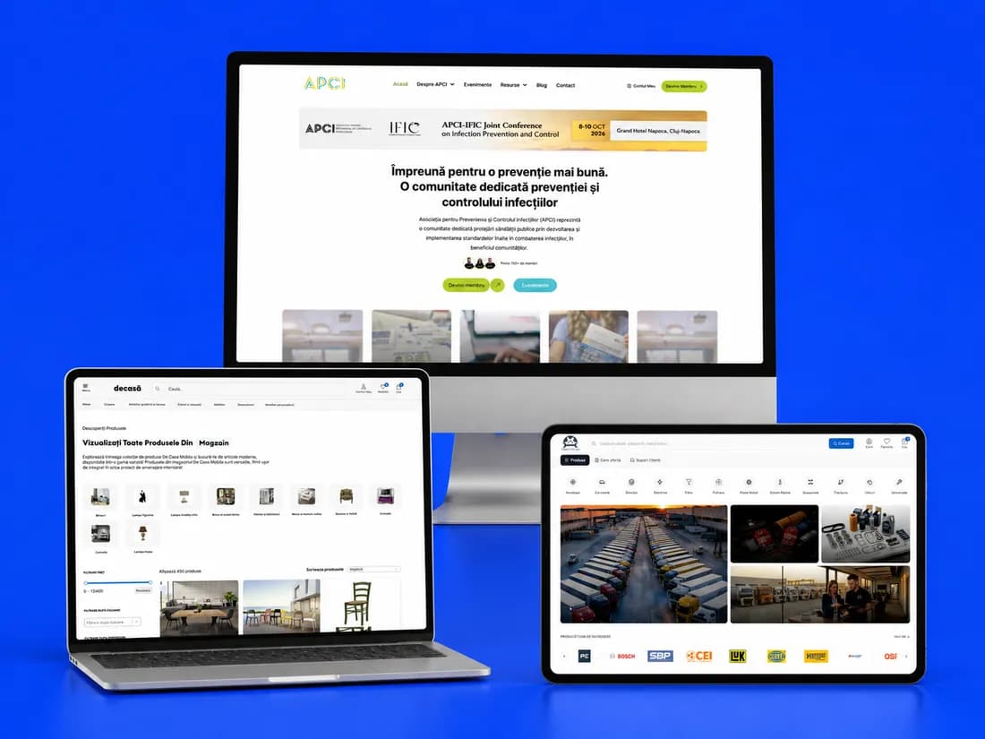Webmate websites shown on a desktop, laptop and tablet