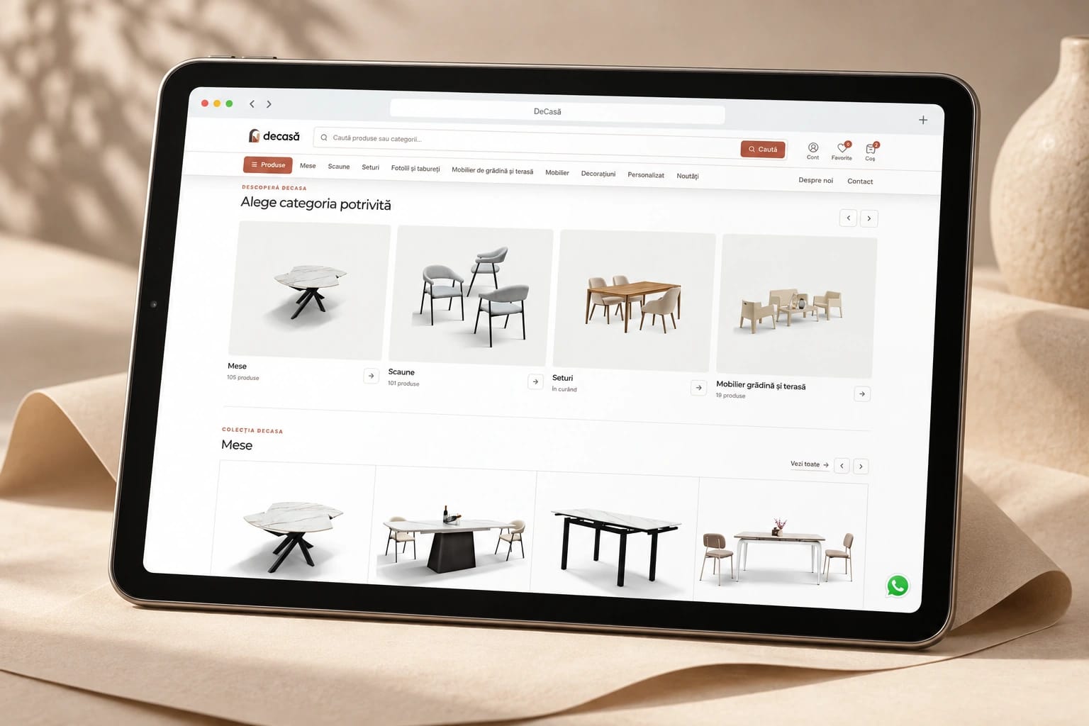The DeCasă website shown on a tablet