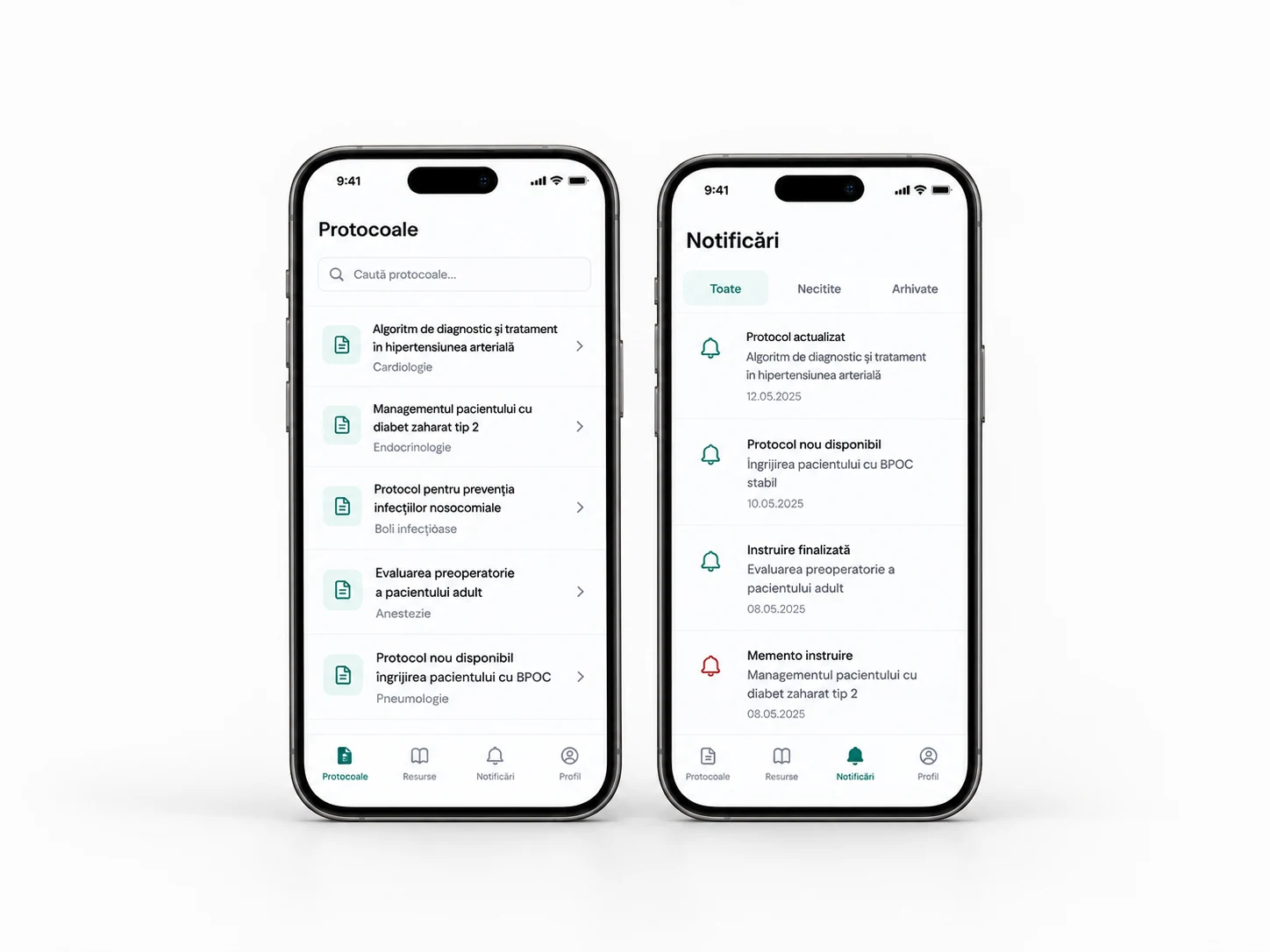 The MedProtocol apps with the protocol list and notifications