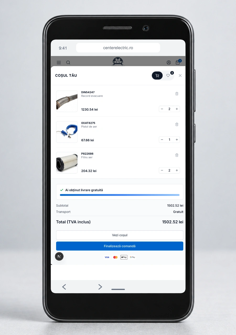 Center Electric on mobile, shopping cart
