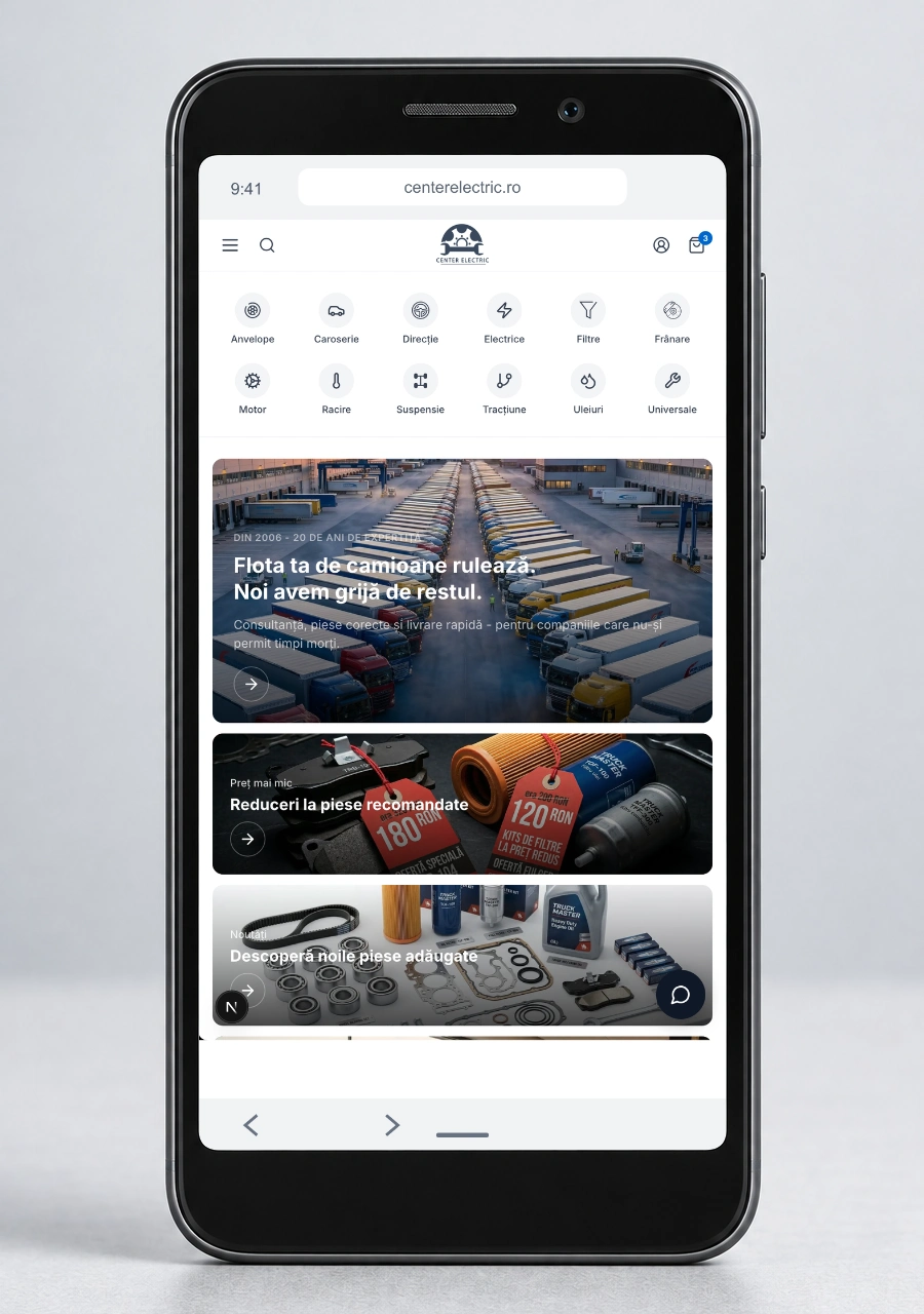 Center Electric on mobile, homepage