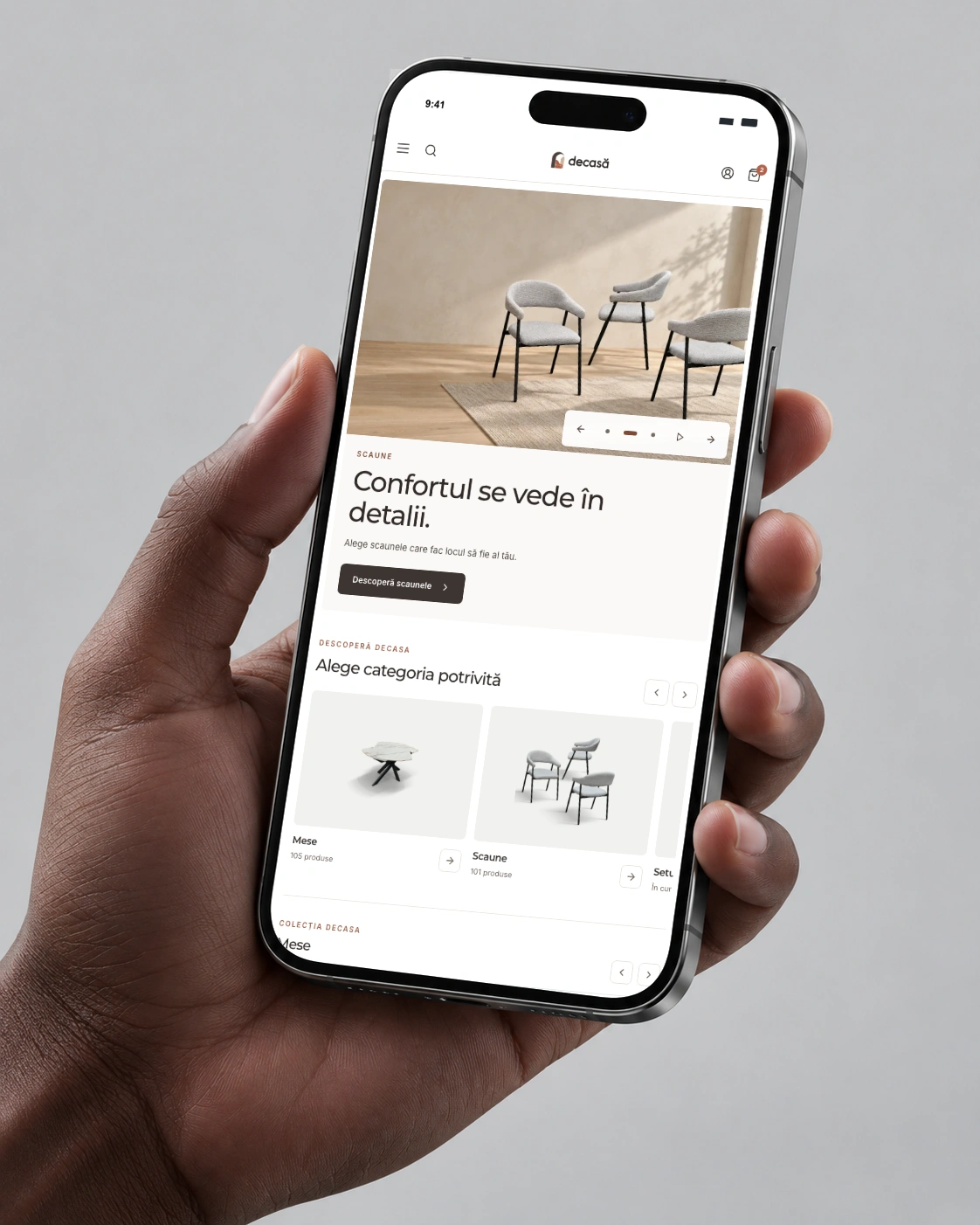 DeCasă on mobile, homepage