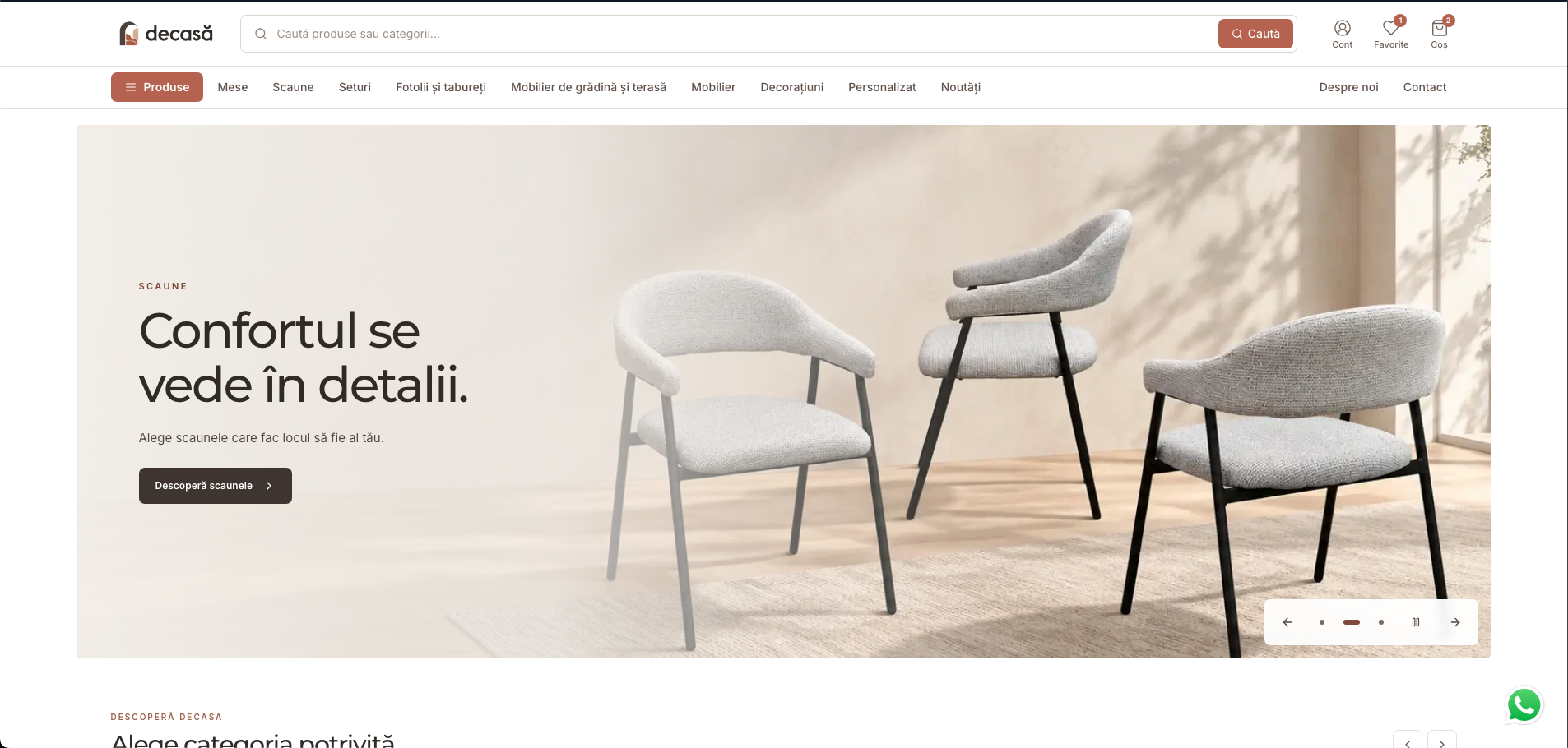 The DeCasă online store homepage, built by Webmate