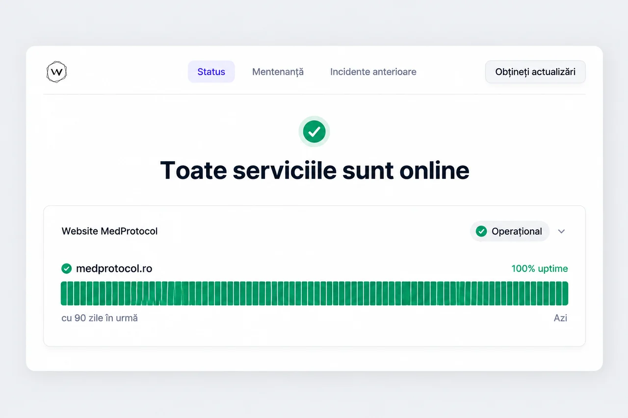 The Webmate status page showing MedProtocol uptime