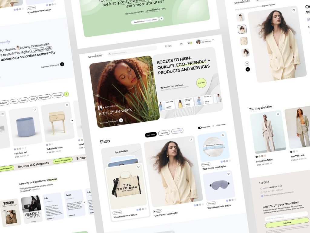 Un set de pagini web pentru un magazin de îmbrăcăminte.