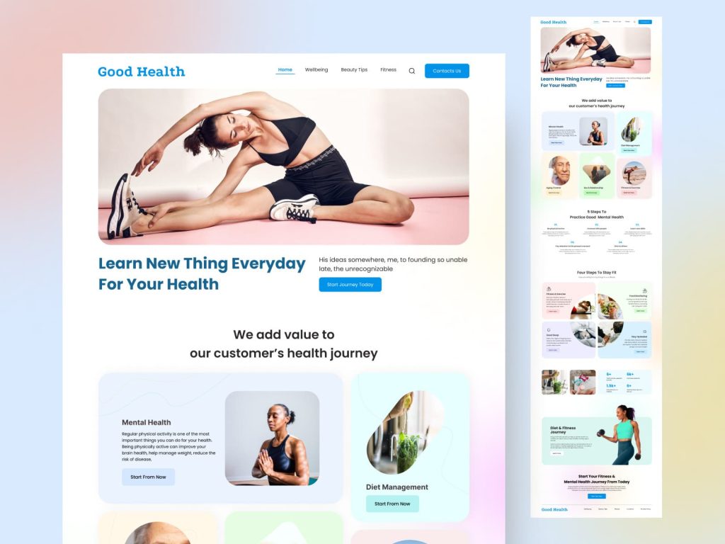 Un design de site web pentru un site web de sănătate și fitness.