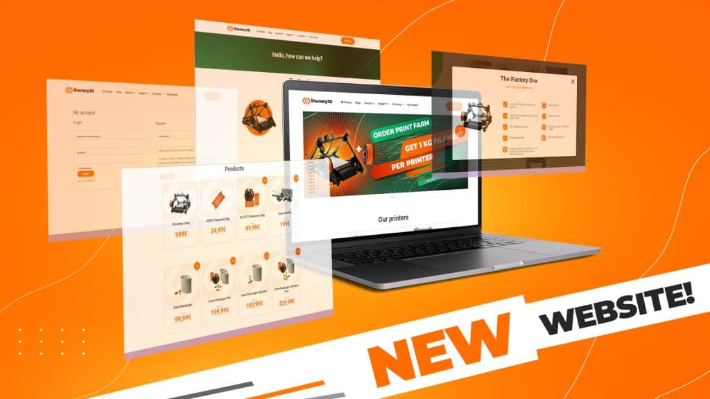 Un nou site web cu un fundal portocaliu și un laptop.