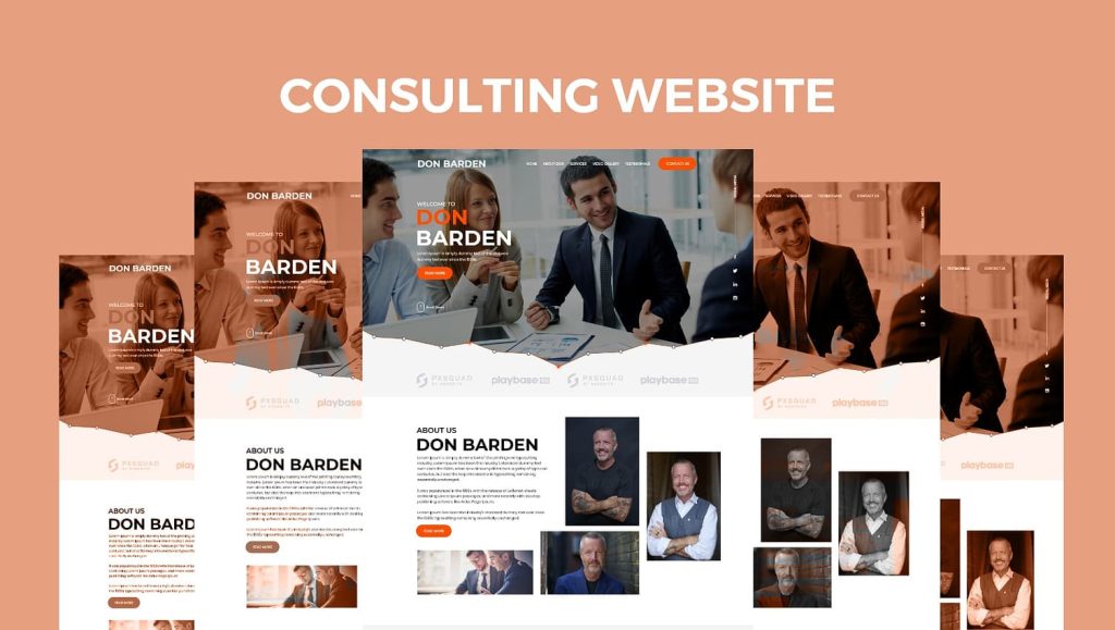 Un site de consultanță cu diferite imagini cu bărbați și femei.